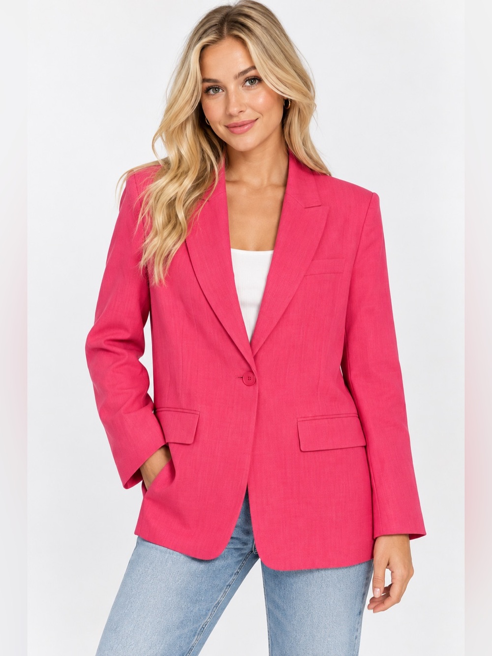 ZARA Hot Pink Fuchsia Tailored Blazer Single Button Size Small 6129